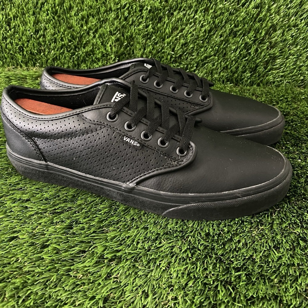 Vans Atwood Leather Perf Black/black Skate Shoe Mens Size 10 Rare Triple Black
